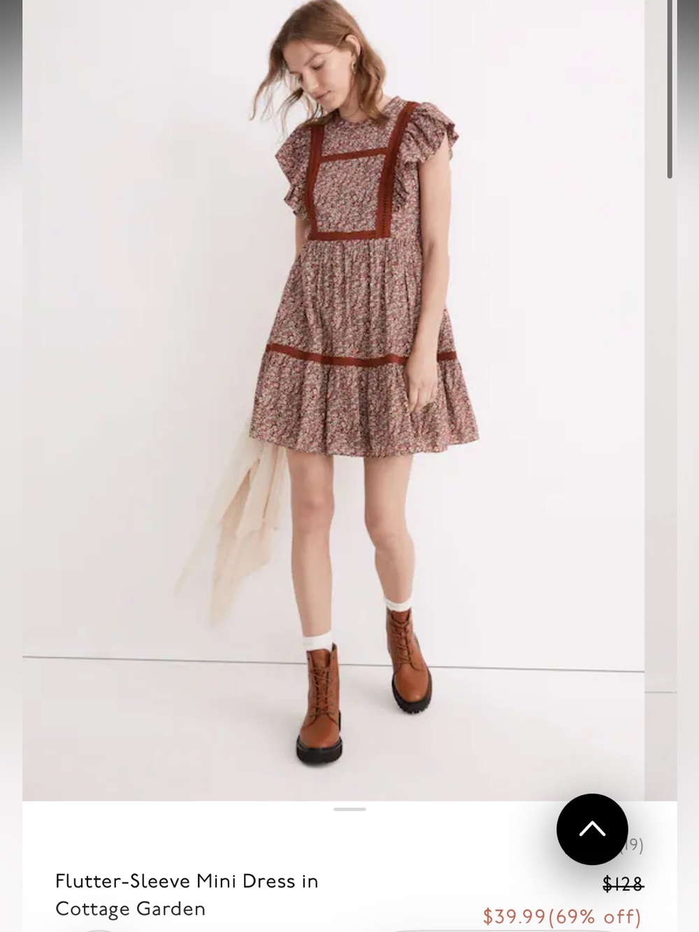 Madewell Floral Tiered Mini Dress with Rust Trim and flutter sleeves